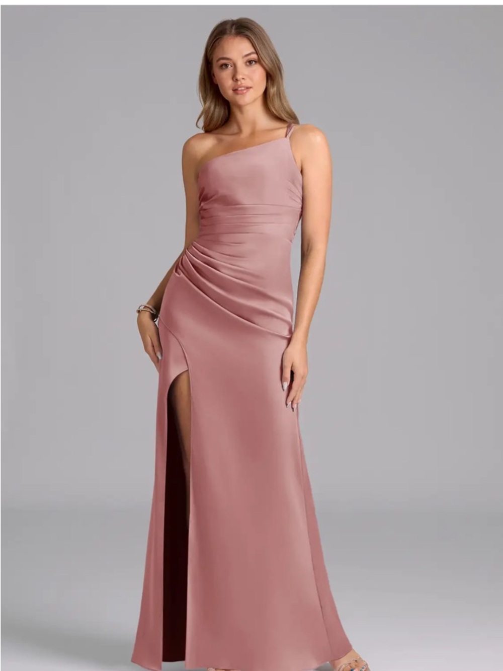 Azazie Dusty Rose One-Shoulder Formal Gown - Picture 2 of 3